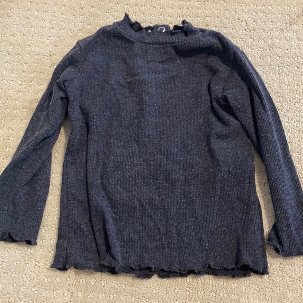 Zara Ribbed Lettuce Trim Mock Neck Long Sleeve